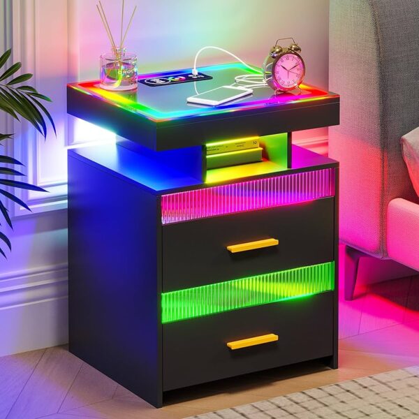 Modern Smart Nightstand With Glass Panel